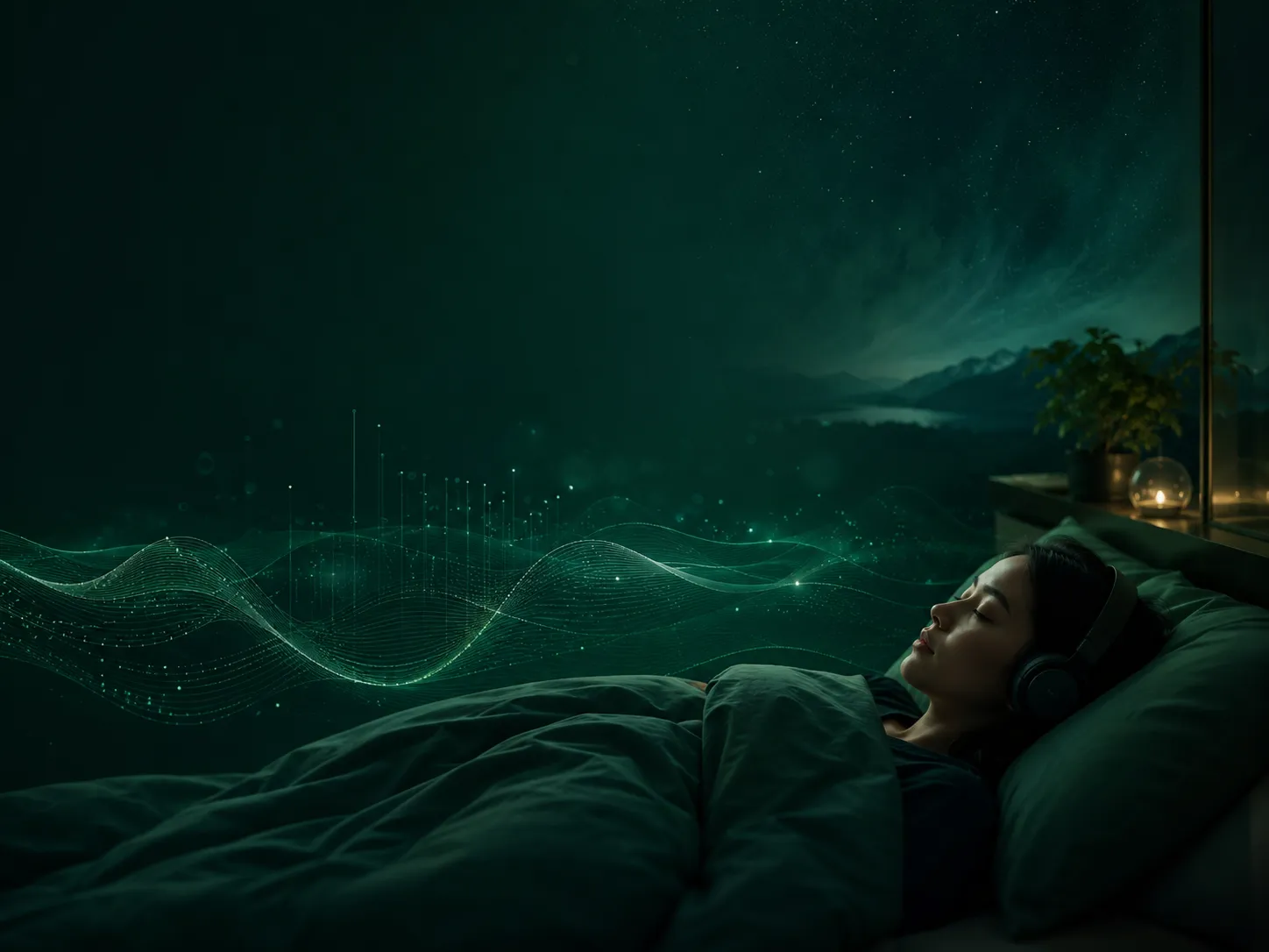 深绿色助眠音频放松度研究情境图